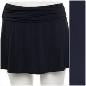NEW! A SHORE FIT Navy Shirred Swim Cover-Up Skirt 22W.